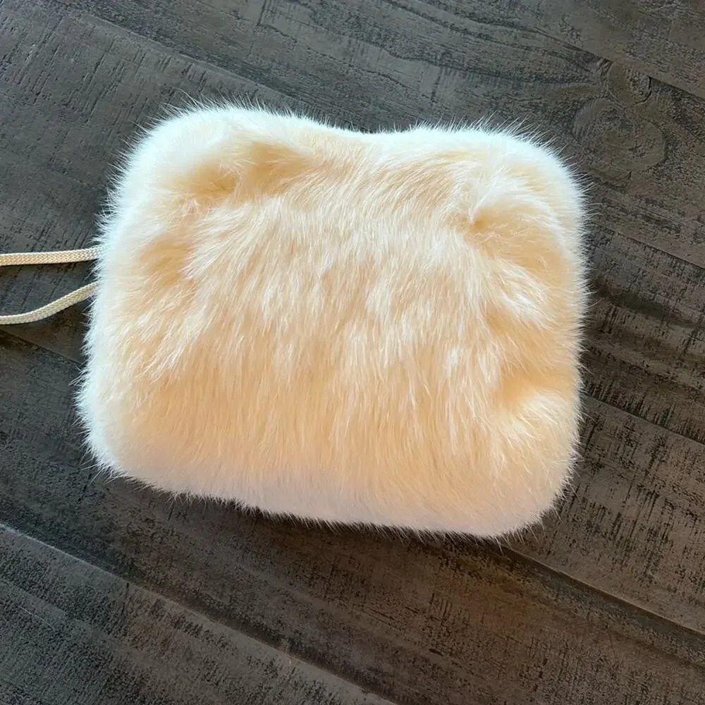 Vintage 1950s Genuine White Rabbit Fur Hand Muff Winter Warmer